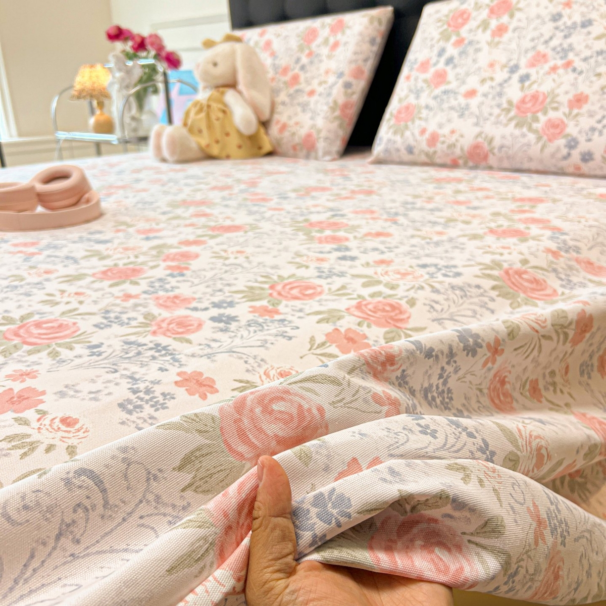 91家纺网 家纺一手货源 找家纺 欧妮家纺 2026新款老粗布床单凉席席子单床单 老粗布-蔷薇甜梦