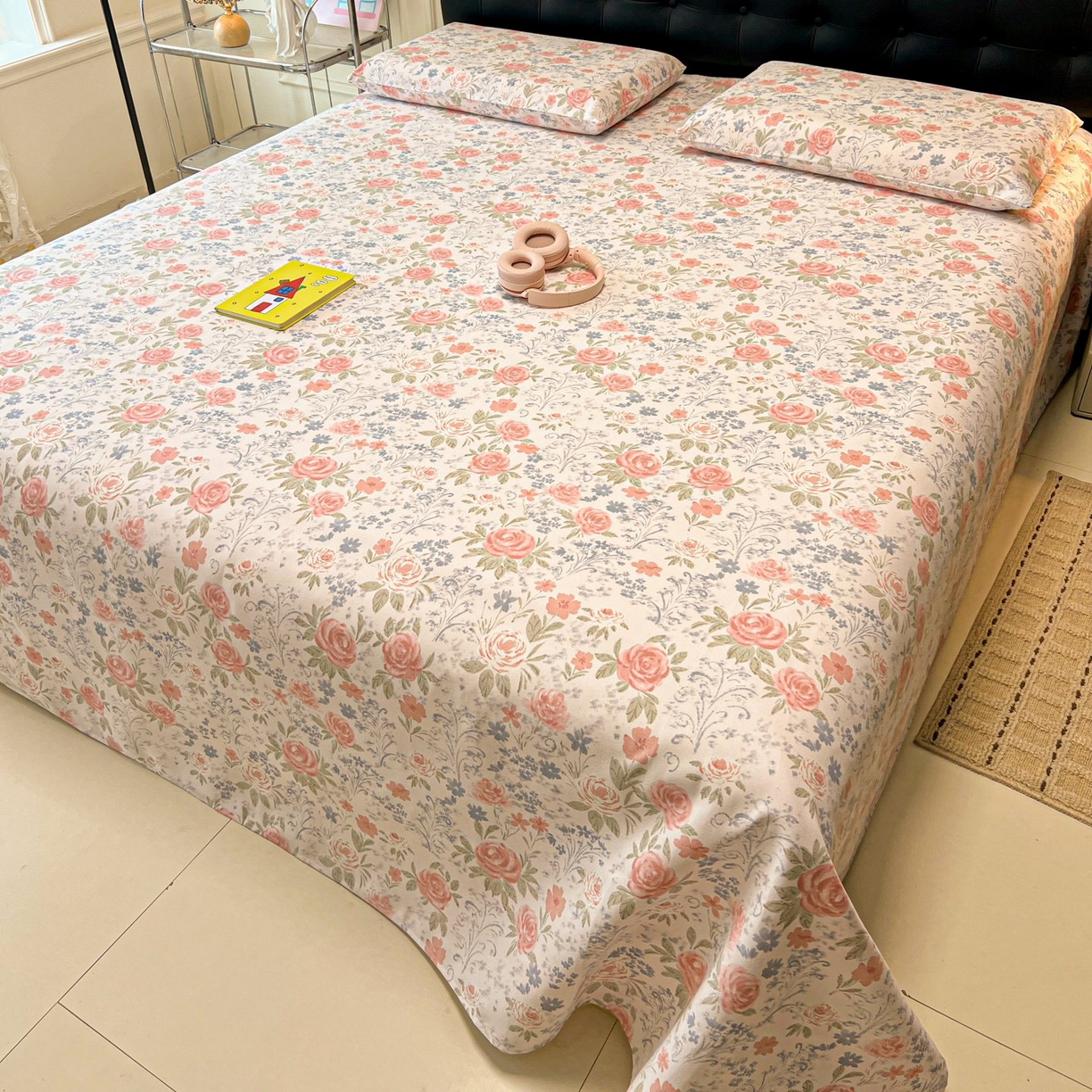 91家纺网 家纺一手货源 找家纺 欧妮家纺 2026新款老粗布床单凉席席子单床单 老粗布-蔷薇甜梦