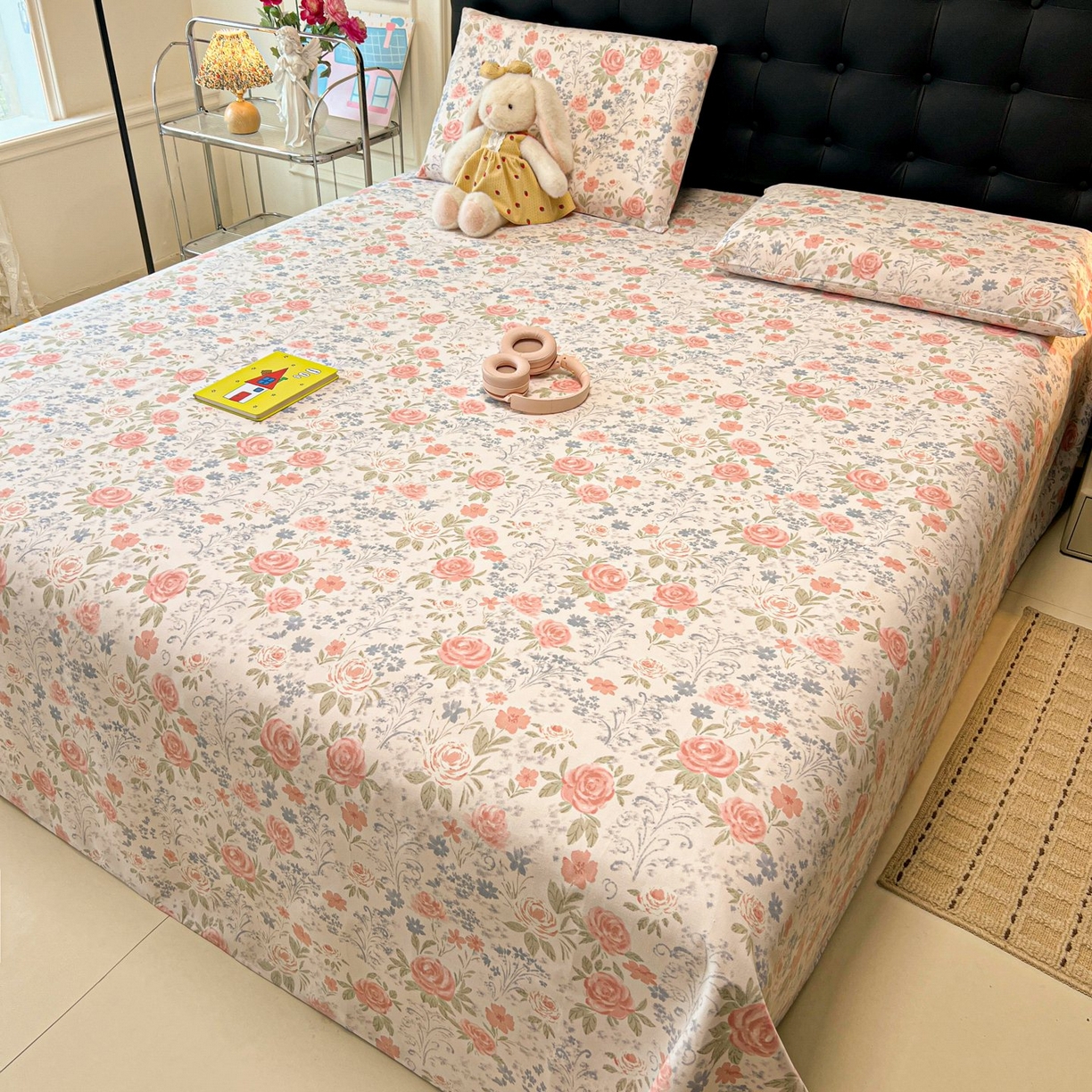 91家纺网 家纺一手货源 找家纺 欧妮家纺 2026新款老粗布床单凉席席子单床单 老粗布-蔷薇甜梦