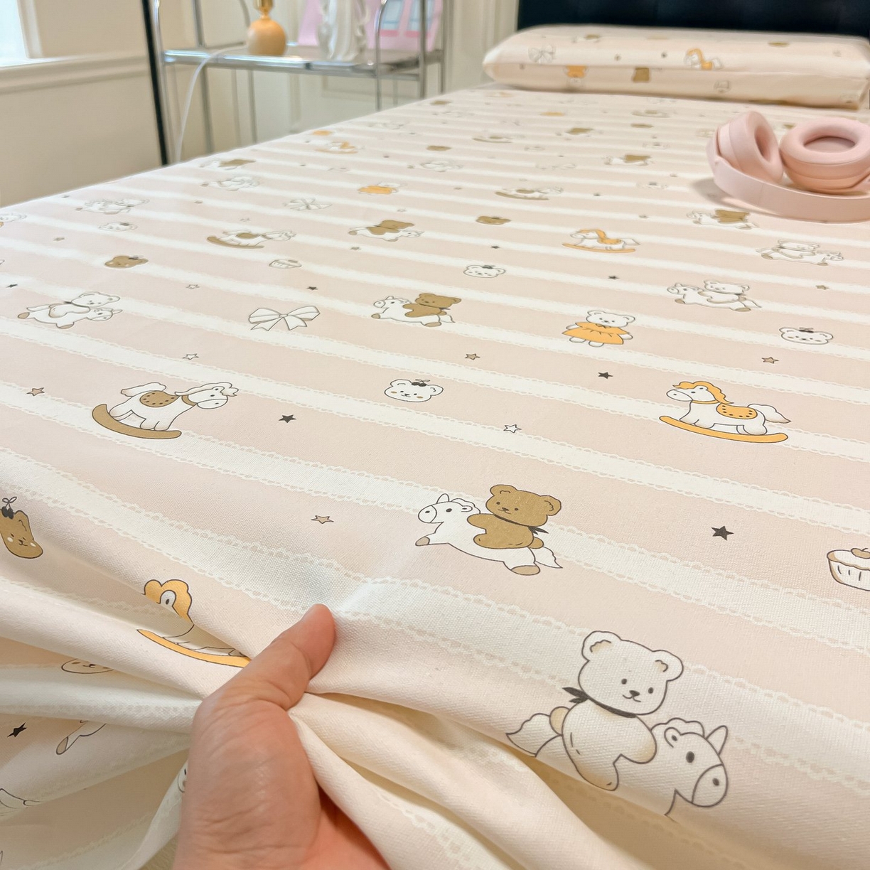 91家纺网 家纺一手货源 找家纺 欧妮家纺 2026新款老粗布床单凉席席子单床单 老粗布-童趣小熊