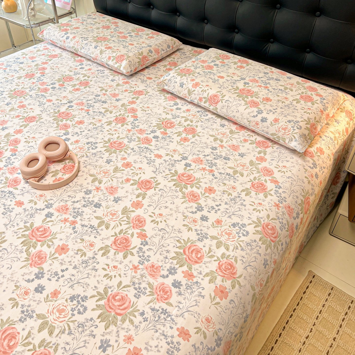 91家纺网 家纺一手货源 找家纺 欧妮家纺 2026新款老粗布床单凉席席子单床单 老粗布-蔷薇甜梦