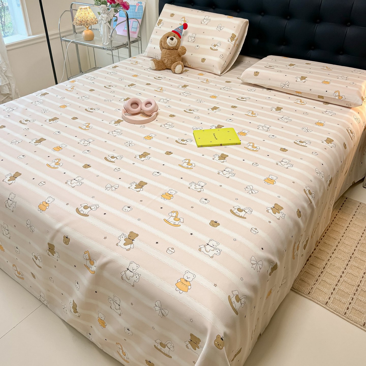 91家纺网 家纺一手货源 找家纺 欧妮家纺 2026新款老粗布床单凉席席子单床单 老粗布-童趣小熊