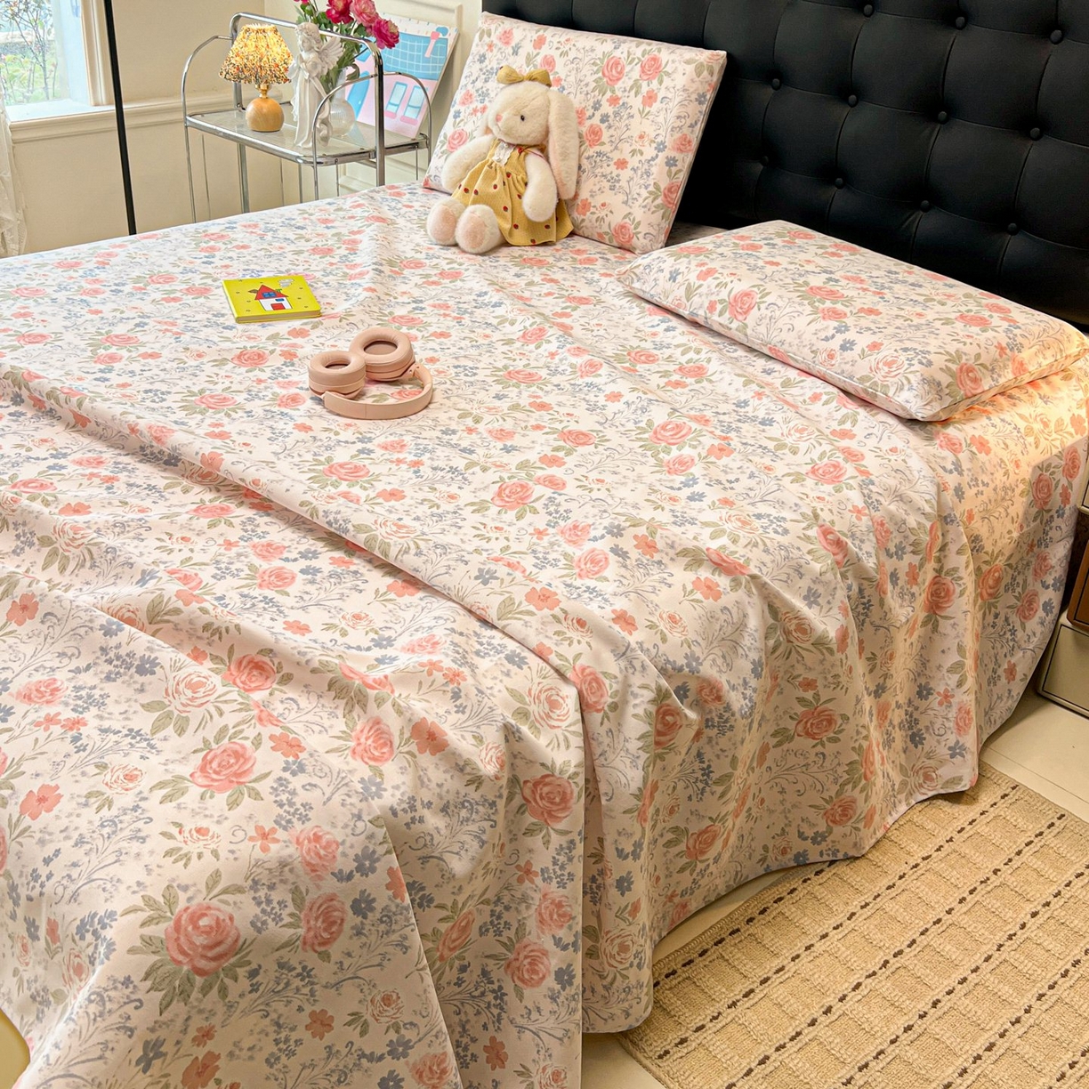 91家纺网 家纺一手货源 找家纺 欧妮家纺 2026新款老粗布床单凉席席子单床单 老粗布-蔷薇甜梦