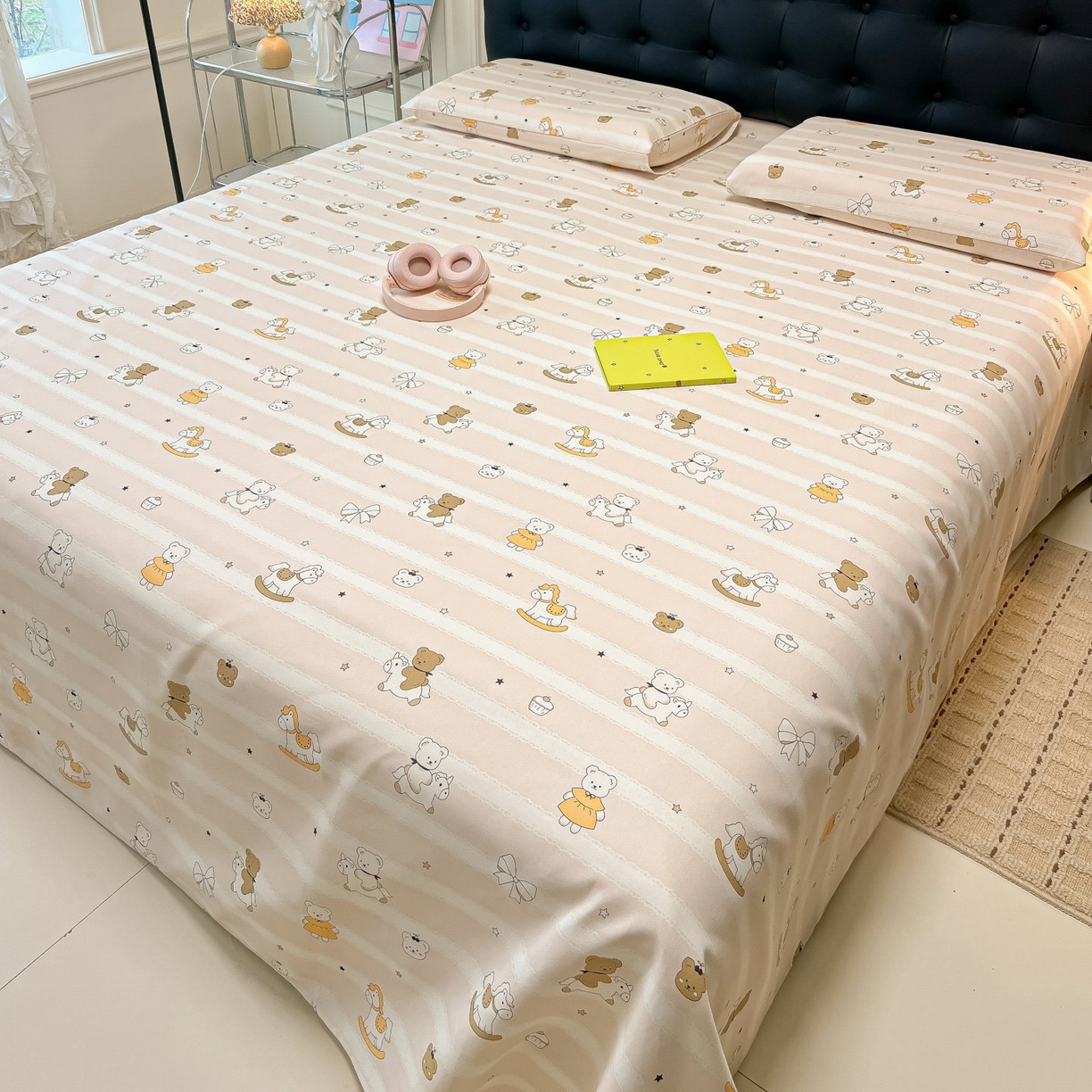 91家纺网 家纺一手货源 找家纺 欧妮家纺 2026新款老粗布床单凉席席子单床单 老粗布-童趣小熊