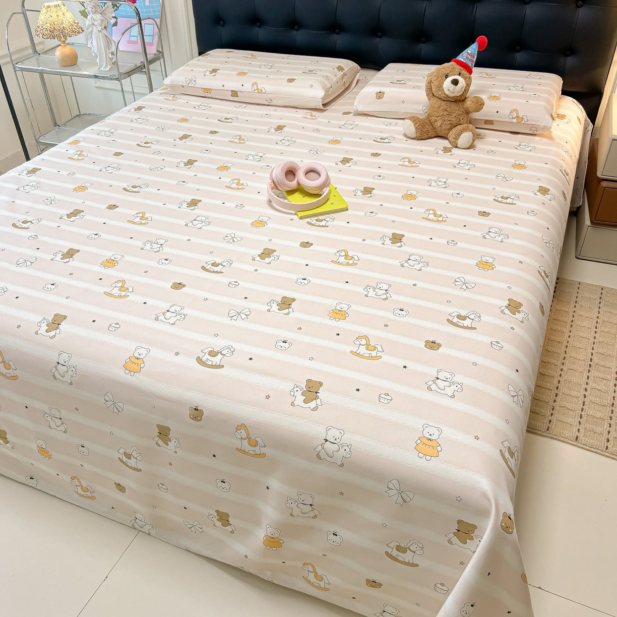 91家纺网 家纺一手货源 找家纺 欧妮家纺 2026新款老粗布床单凉席席子单床单 老粗布-童趣小熊