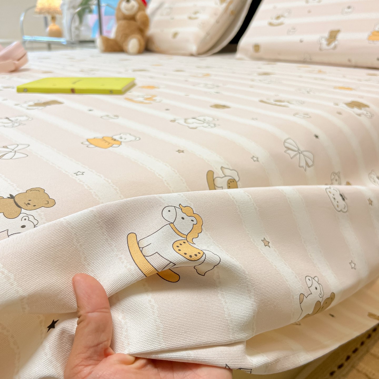 91家纺网 家纺一手货源 找家纺 欧妮家纺 2026新款老粗布床单凉席席子单床单 老粗布-童趣小熊