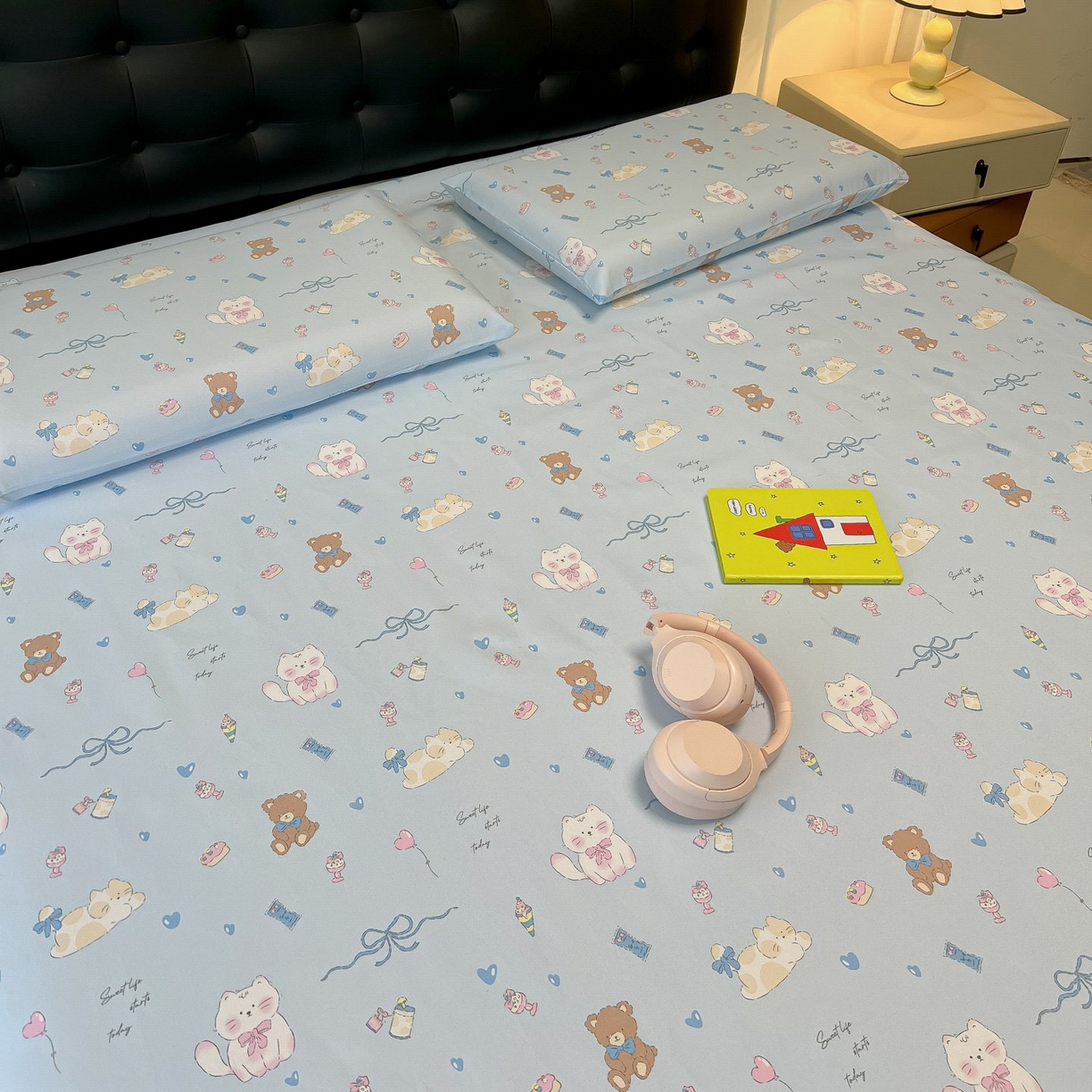 91家纺网 家纺一手货源 找家纺 欧妮家纺 2026新款老粗布床单凉席席子单床单 老粗布-小猫时光蓝