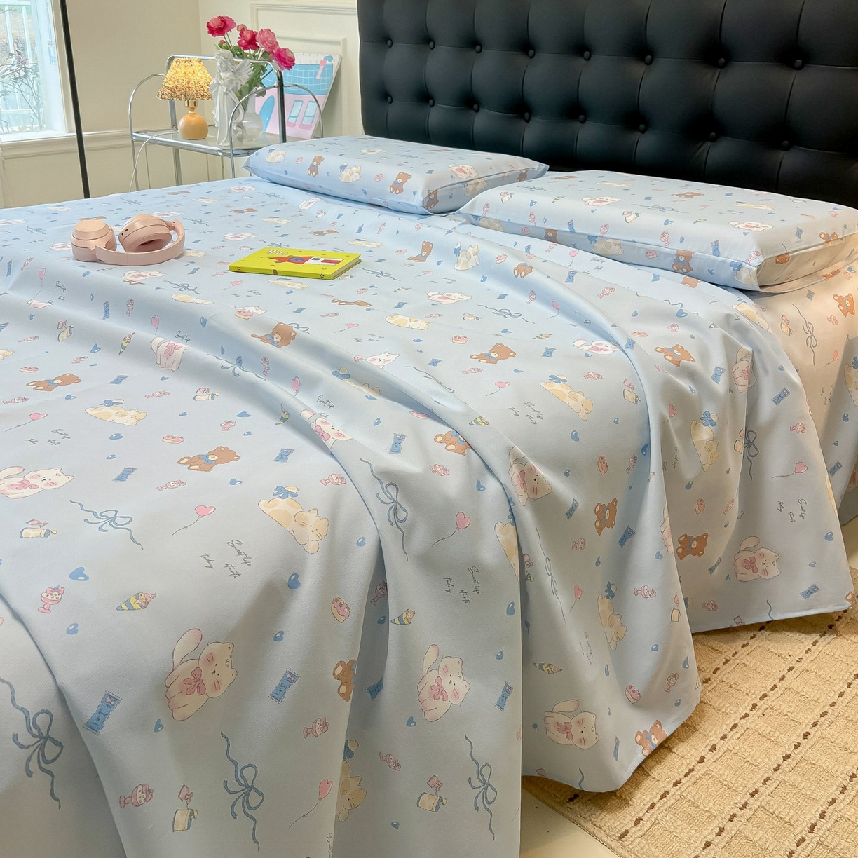 欧妮家纺 2026新款老粗布床单凉席席子单床单 老粗布-小猫时光蓝