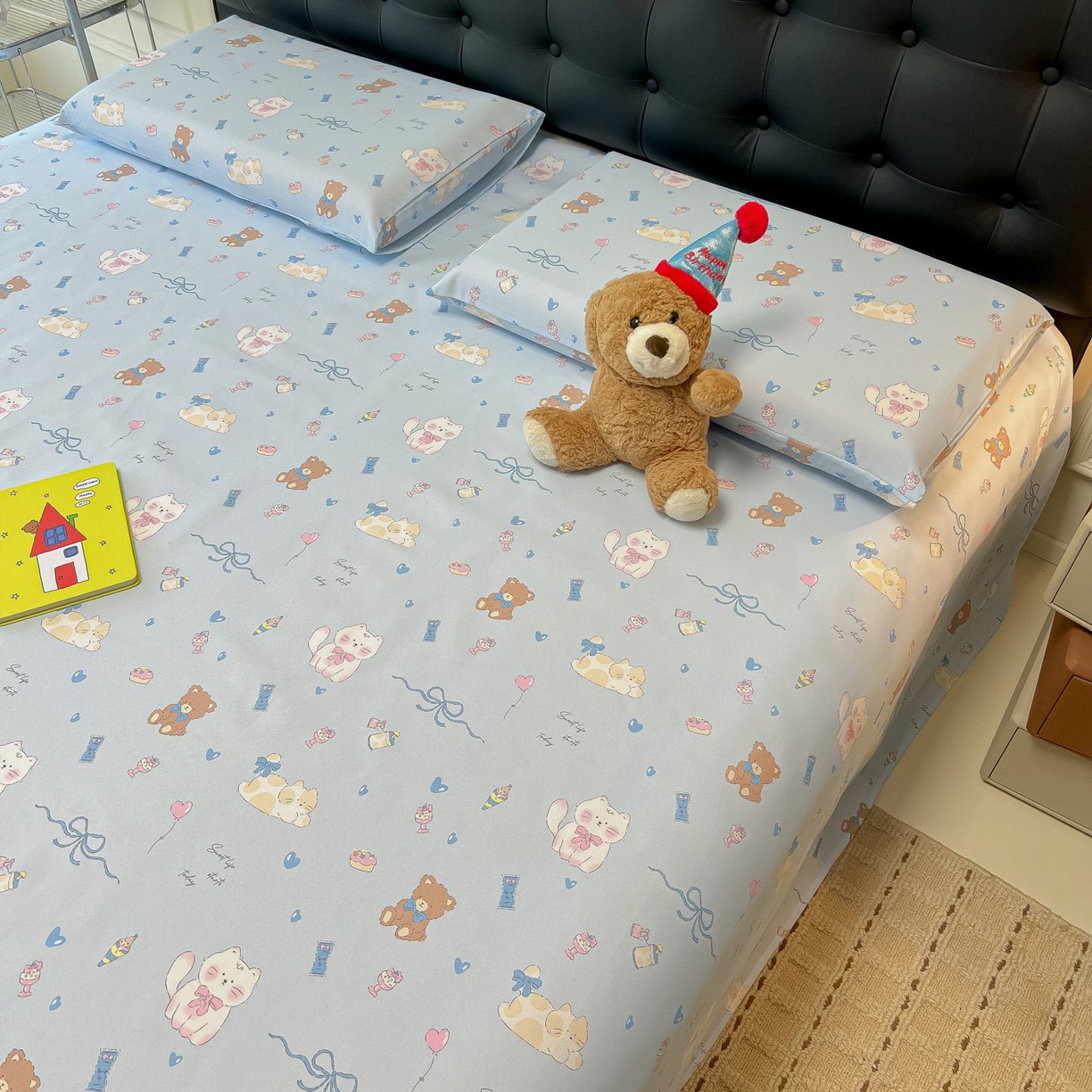 91家纺网 家纺一手货源 找家纺 欧妮家纺 2026新款老粗布床单凉席席子单床单 老粗布-小猫时光蓝