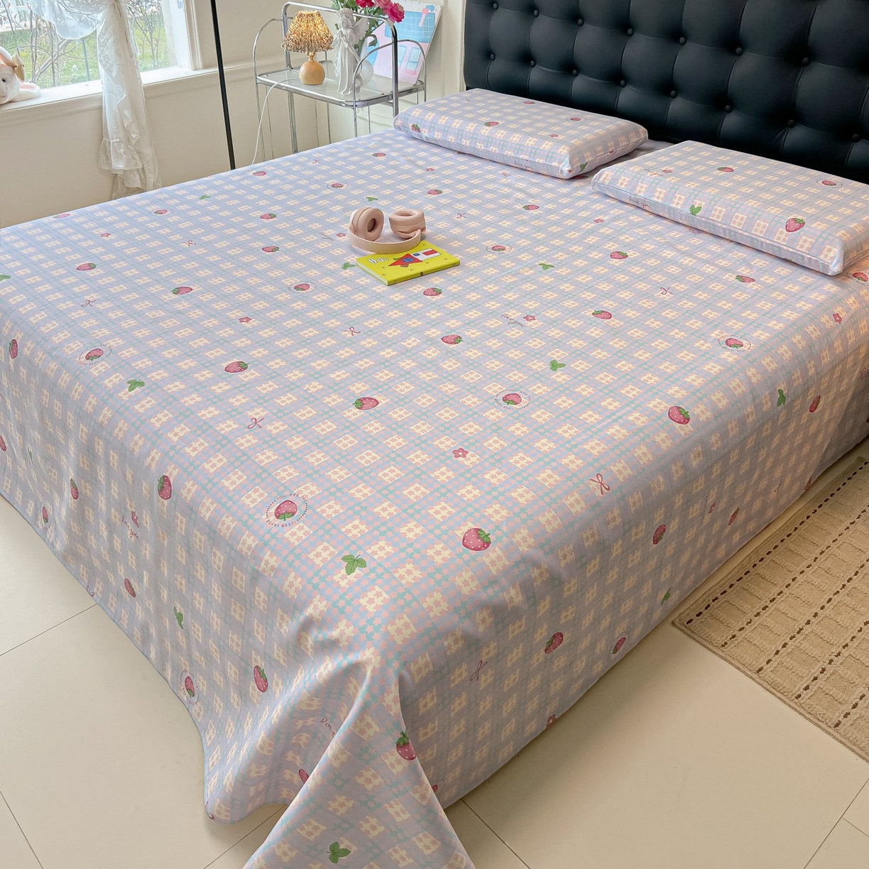 91家纺网 家纺一手货源 找家纺 欧妮家纺 2026新款老粗布床单凉席席子单床单 老粗布-有草莓的地方