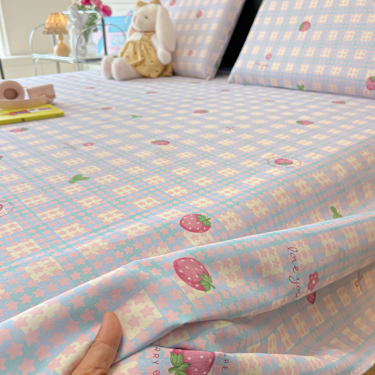 91家纺网 家纺一手货源 找家纺 欧妮家纺 2026新款老粗布床单凉席席子单床单 老粗布-有草莓的地方