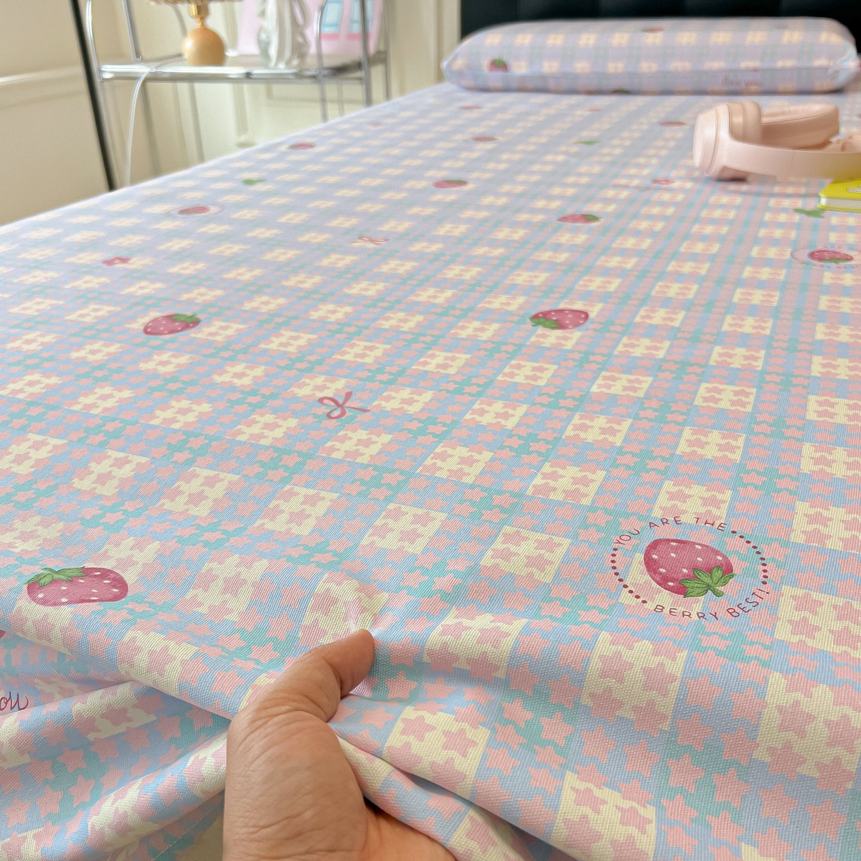 91家纺网 家纺一手货源 找家纺 欧妮家纺 2026新款老粗布床单凉席席子单床单 老粗布-有草莓的地方