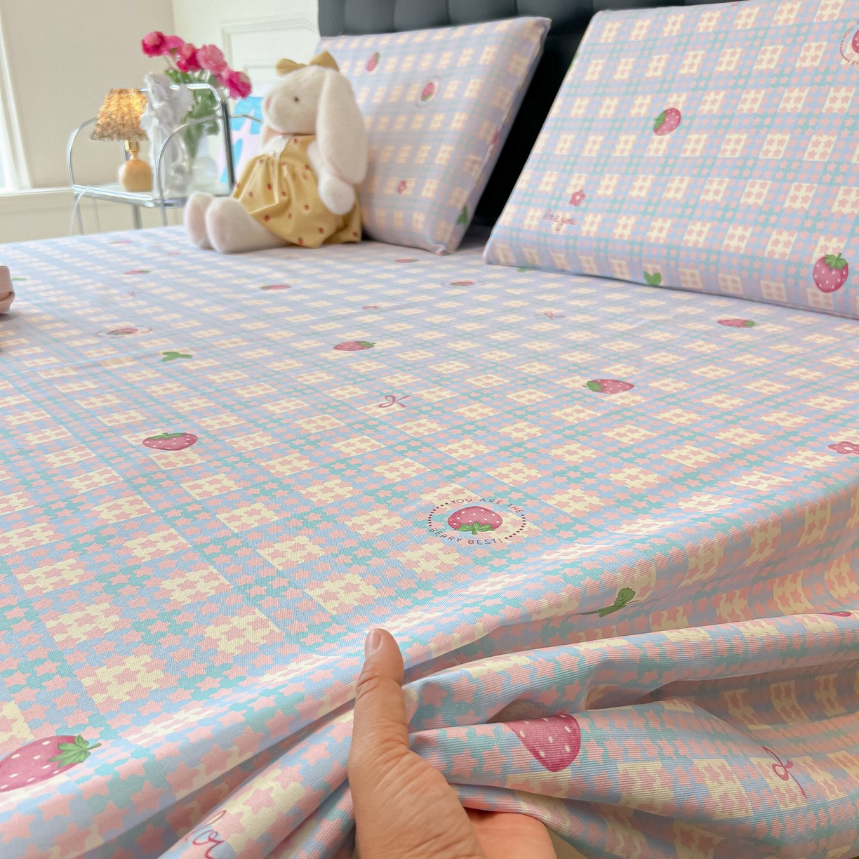 91家纺网 家纺一手货源 找家纺 欧妮家纺 2026新款老粗布床单凉席席子单床单 老粗布-有草莓的地方