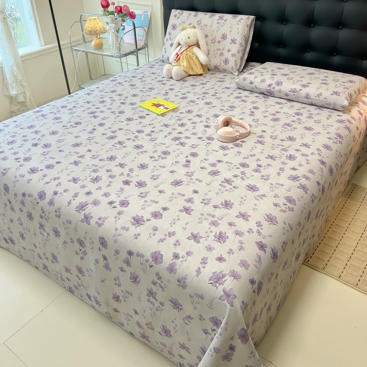 91家纺网 家纺一手货源 找家纺 欧妮家纺 2026新款老粗布床单凉席席子单床单 老粗布-幽梦紫