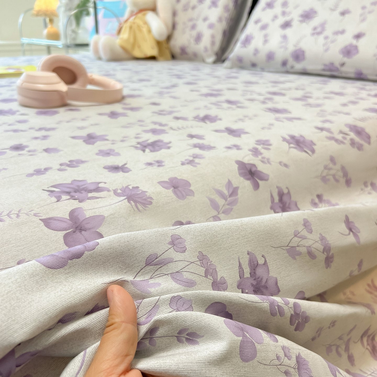 91家纺网 家纺一手货源 找家纺 欧妮家纺 2026新款老粗布床单凉席席子单床单 老粗布-幽梦紫