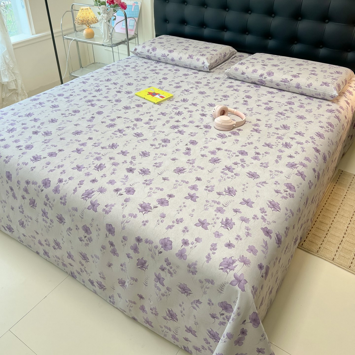 91家纺网 家纺一手货源 找家纺 欧妮家纺 2026新款老粗布床单凉席席子单床单 老粗布-幽梦紫