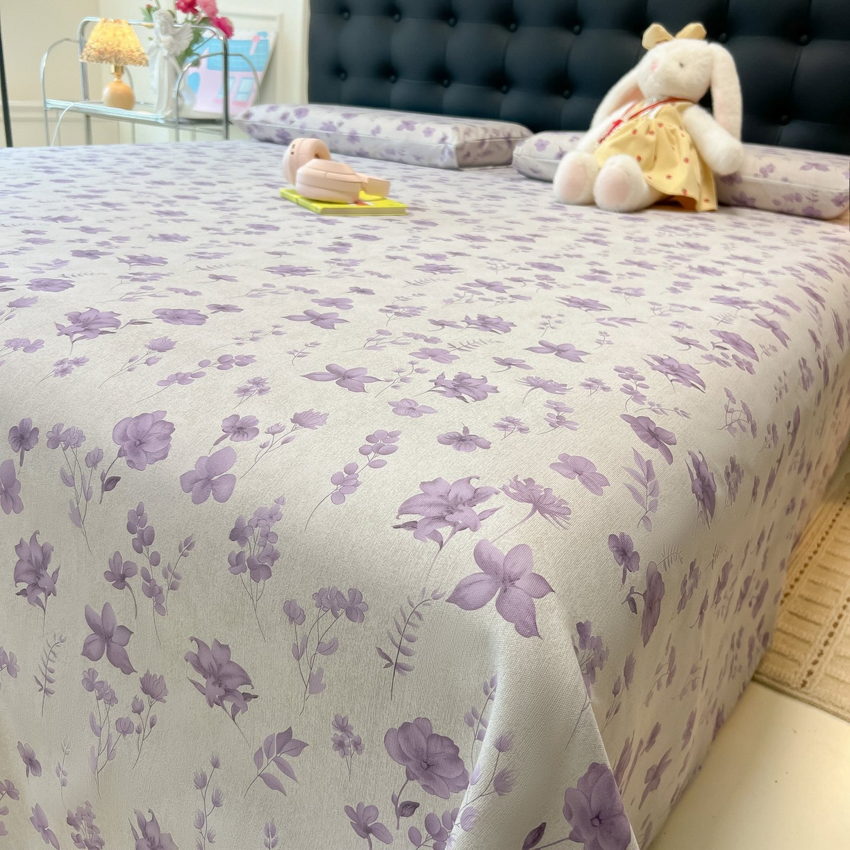 91家纺网 家纺一手货源 找家纺 欧妮家纺 2026新款老粗布床单凉席席子单床单 老粗布-幽梦紫