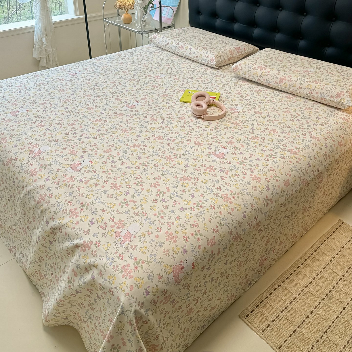 91家纺网 家纺一手货源 找家纺 欧妮家纺 2026新款老粗布床单凉席席子单床单 老粗布-兔子的花园