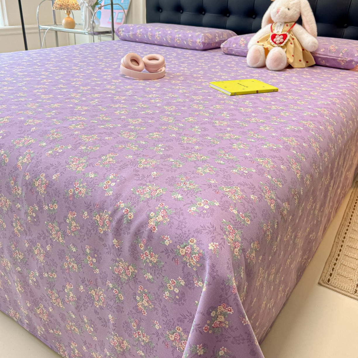 91家纺网 家纺一手货源 找家纺 欧妮家纺 2026新款老粗布床单凉席席子单床单 老粗布-紫韵繁花