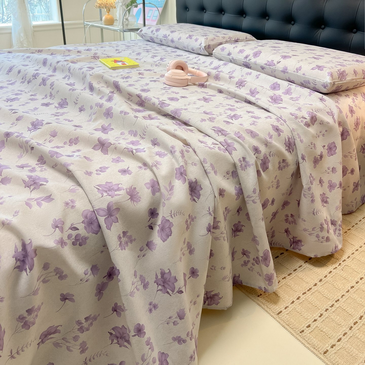 91家纺网 家纺一手货源 找家纺 欧妮家纺 2026新款老粗布床单凉席席子单床单 老粗布-幽梦紫