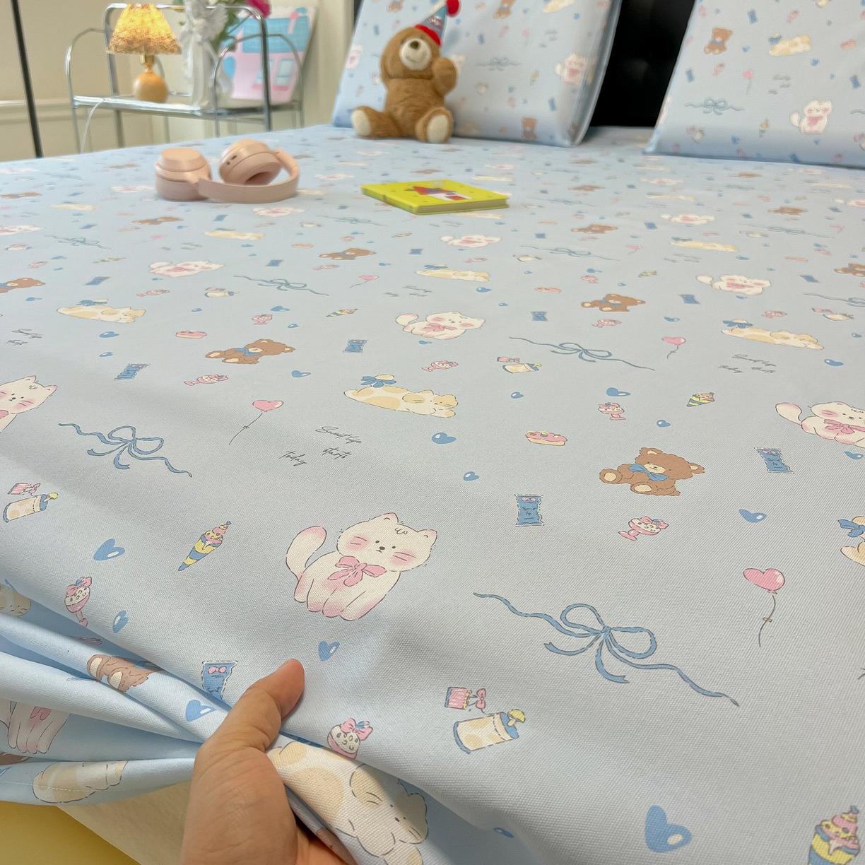 91家纺网 家纺一手货源 找家纺 欧妮家纺 2026新款老粗布床单凉席席子单床单 老粗布-小猫时光蓝