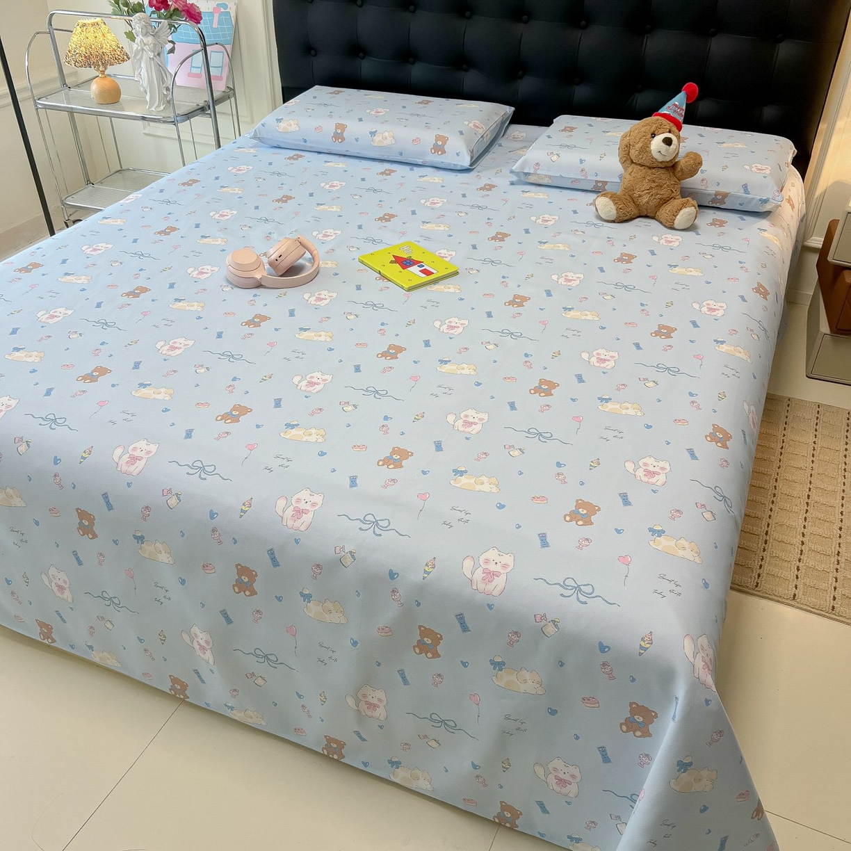 91家纺网 家纺一手货源 找家纺 欧妮家纺 2026新款老粗布床单凉席席子单床单 老粗布-小猫时光蓝