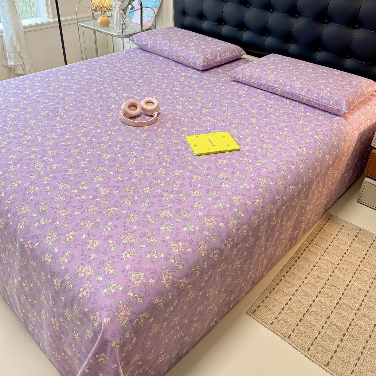 91家纺网 家纺一手货源 找家纺 欧妮家纺 2026新款老粗布床单凉席席子单床单 老粗布-紫韵繁花