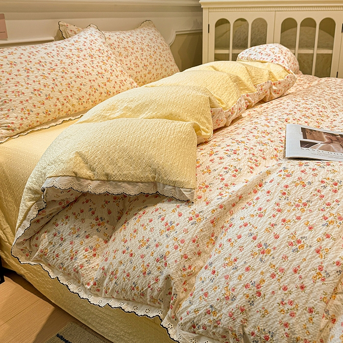 91家纺网 家纺一手货源 找家纺 仟网汇 2026新款法式花边泡芙纱四件套 相思