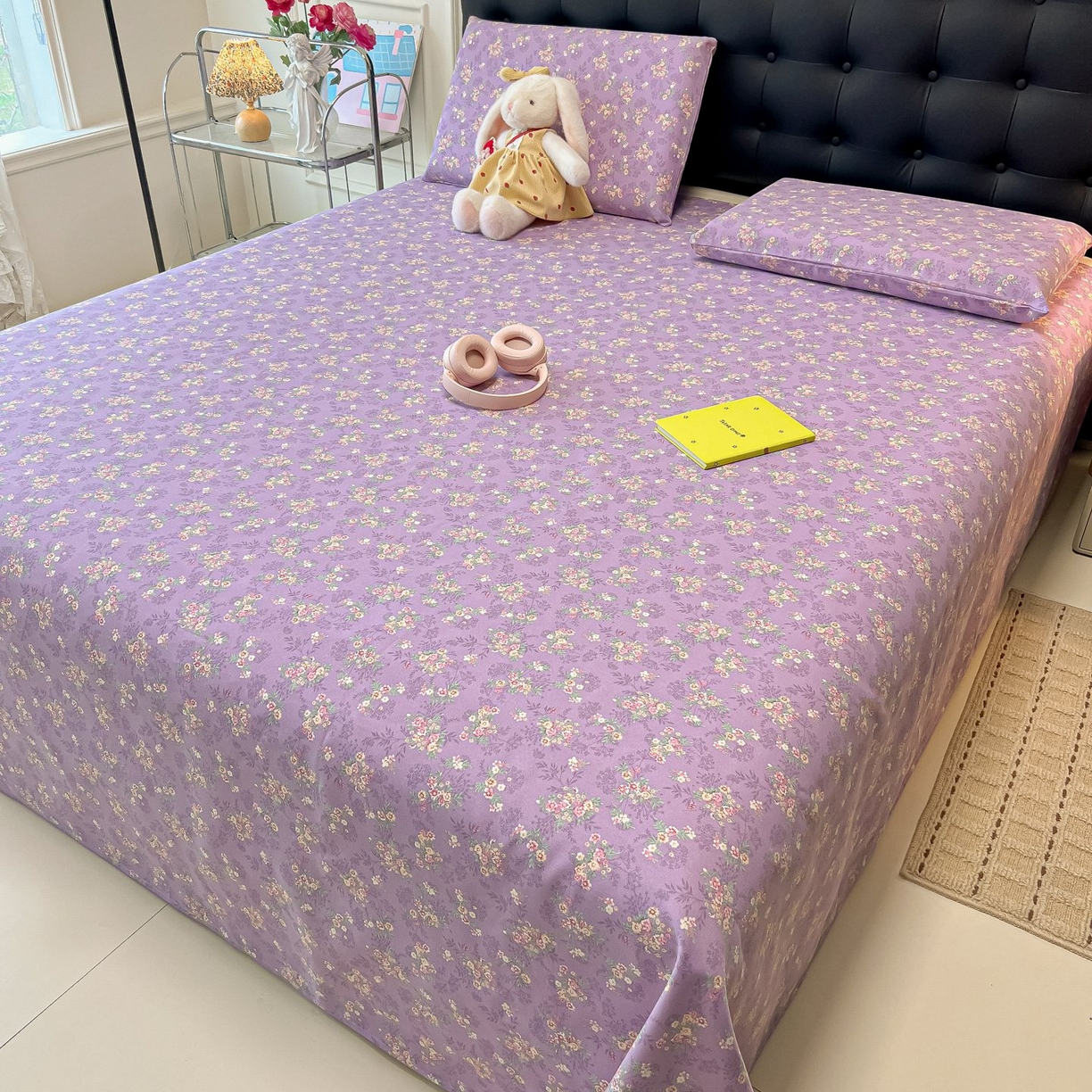 91家纺网 家纺一手货源 找家纺 欧妮家纺 2026新款老粗布床单凉席席子单床单 老粗布-紫韵繁花