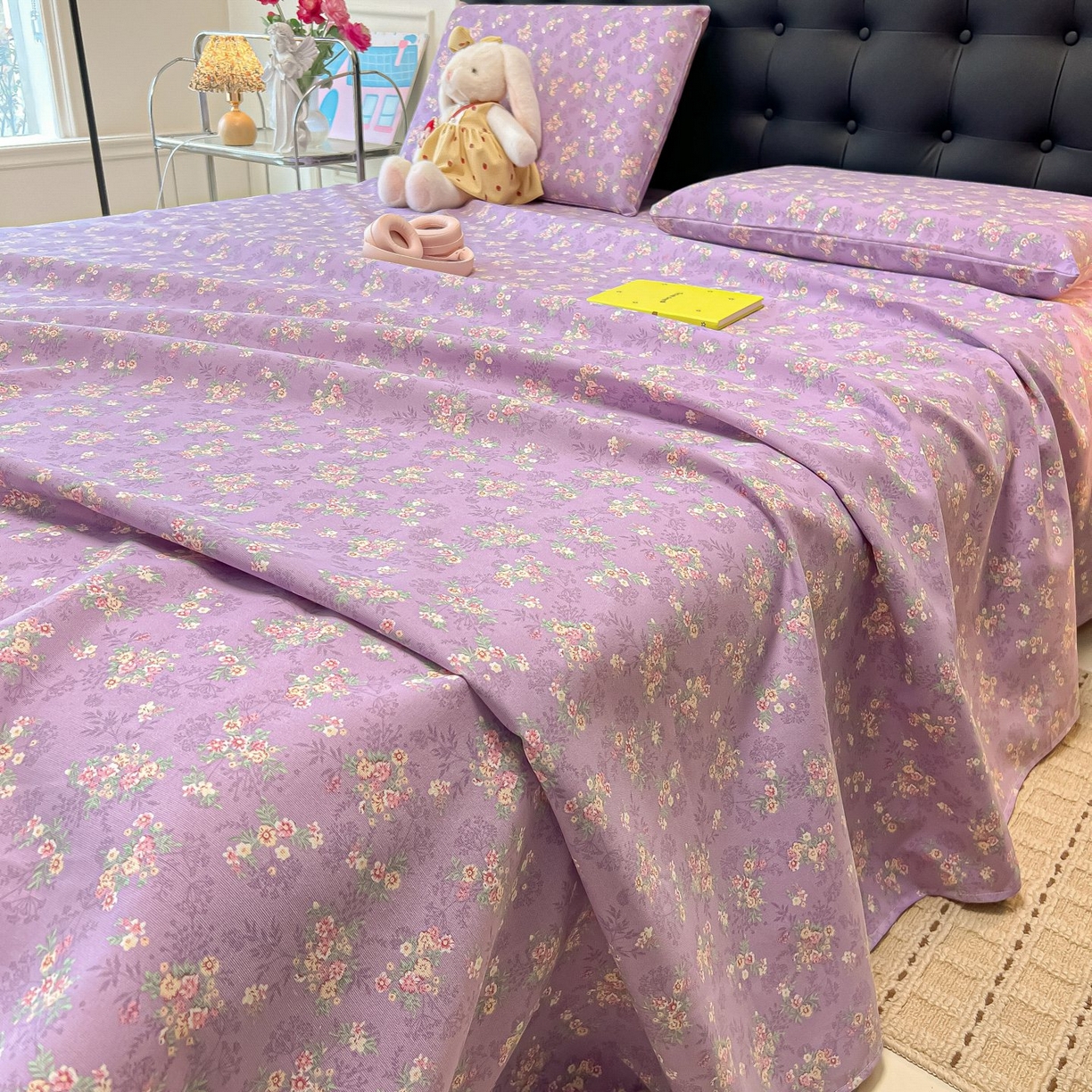 欧妮家纺 2026新款老粗布床单凉席席子单床单 老粗布-紫韵繁花