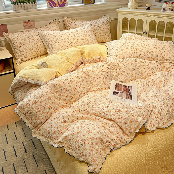 91家纺网 家纺一手货源 找家纺 仟网汇 2026新款法式花边泡芙纱四件套 相思