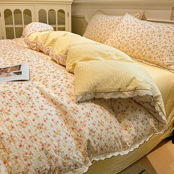 91家纺网 家纺一手货源 找家纺 仟网汇 2026新款法式花边泡芙纱四件套 相思