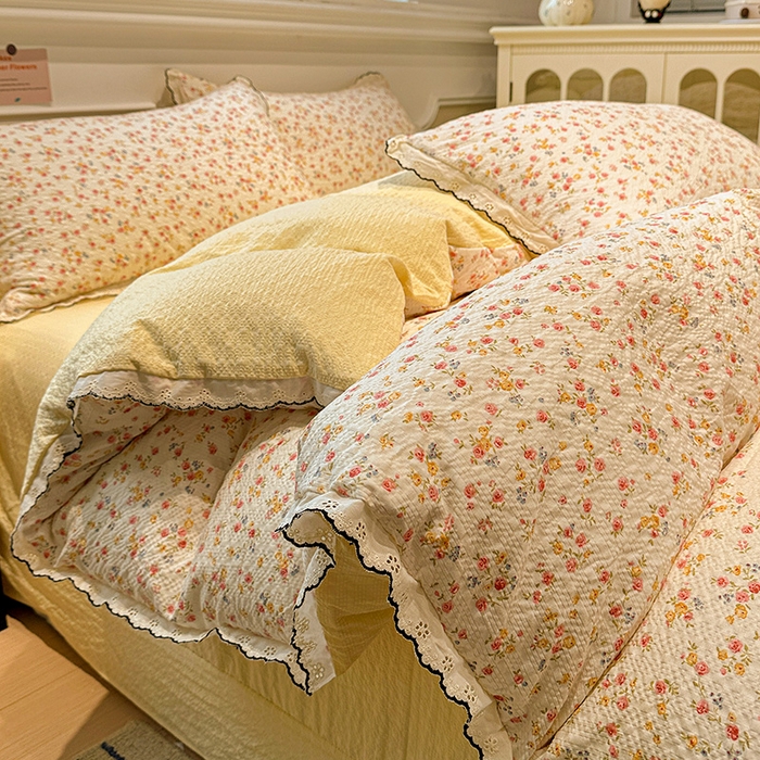 91家纺网 家纺一手货源 找家纺 仟网汇 2026新款法式花边泡芙纱四件套 相思