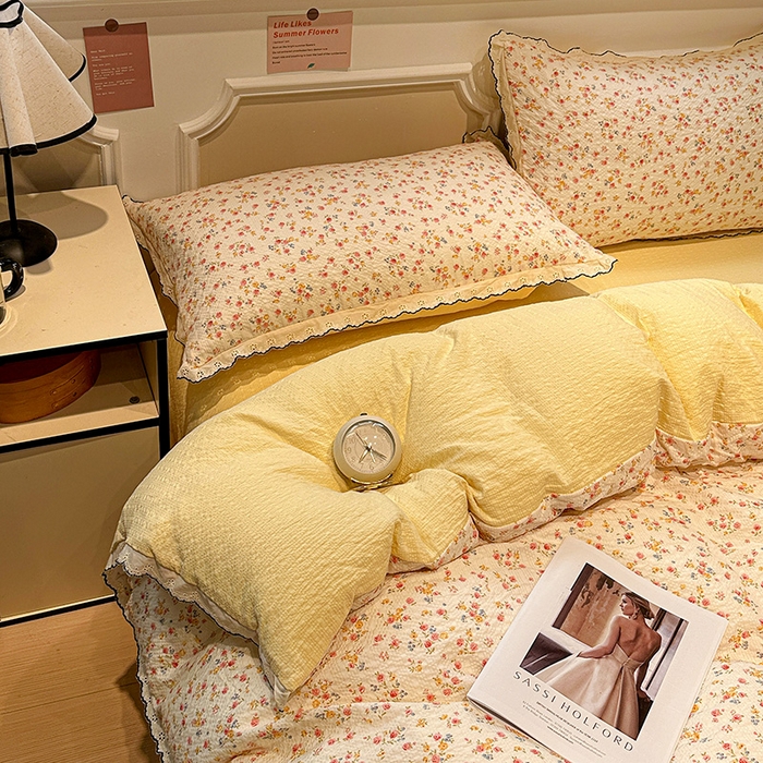 91家纺网 家纺一手货源 找家纺 仟网汇 2026新款法式花边泡芙纱四件套 相思