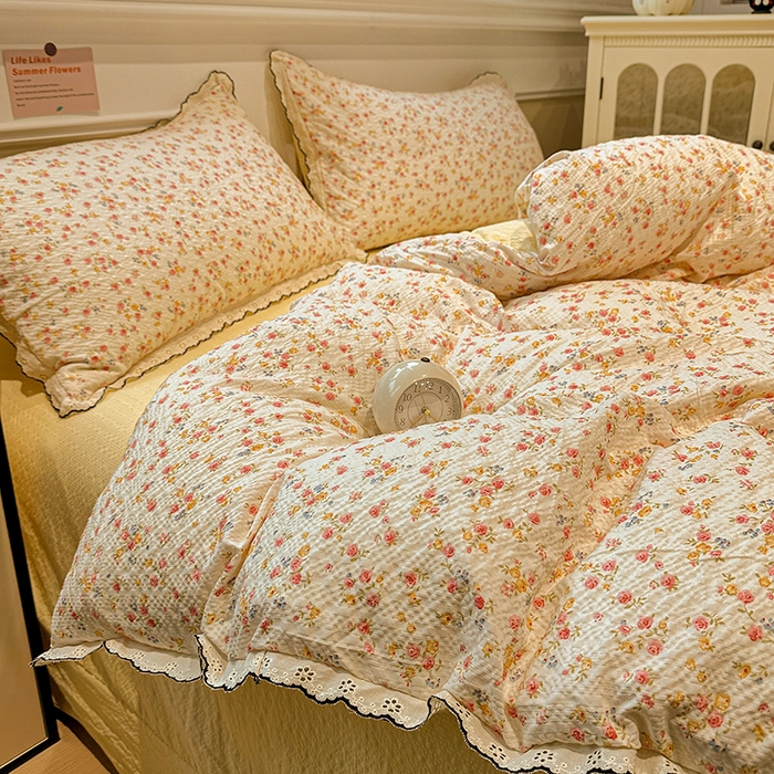 91家纺网 家纺一手货源 找家纺 仟网汇 2026新款法式花边泡芙纱四件套 相思