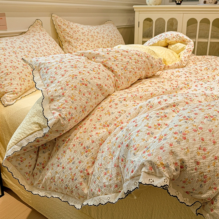 91家纺网 家纺一手货源 找家纺 仟网汇 2026新款法式花边泡芙纱四件套 相思