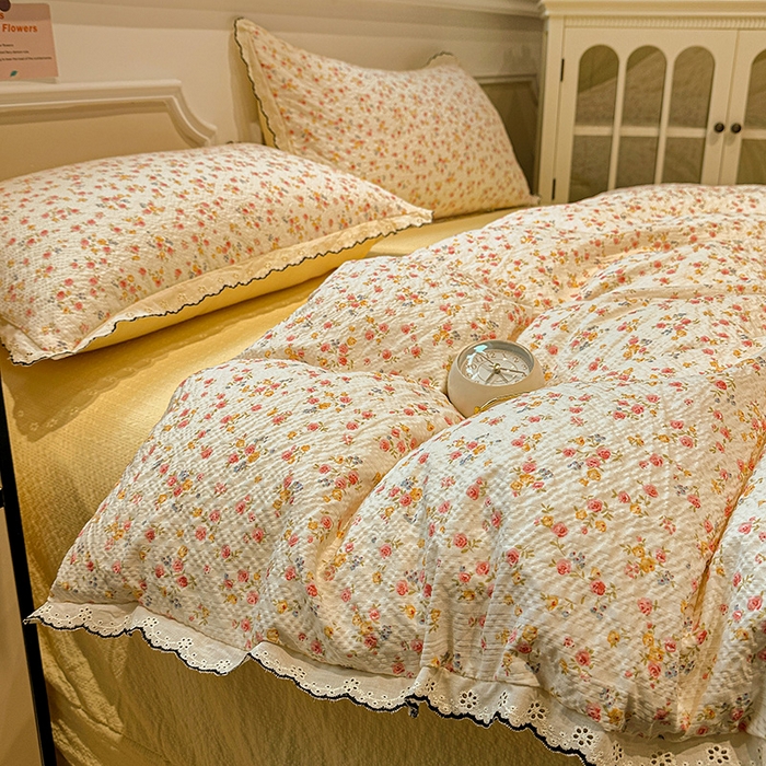 91家纺网 家纺一手货源 找家纺 仟网汇 2026新款法式花边泡芙纱四件套 相思