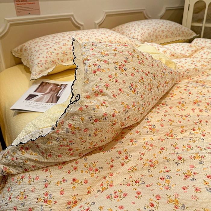 91家纺网 家纺一手货源 找家纺 仟网汇 2026新款法式花边泡芙纱四件套 相思