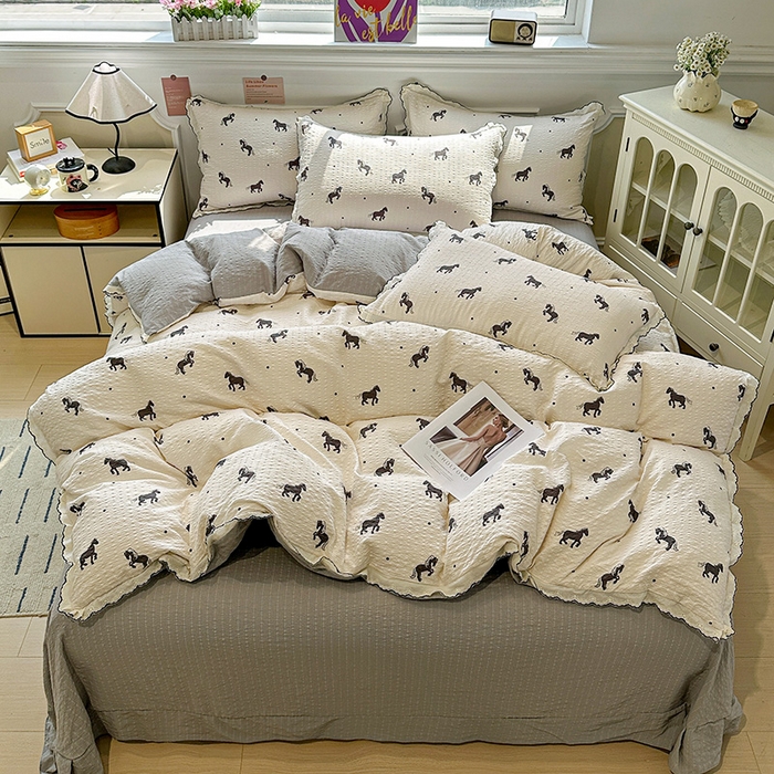 91家纺网 家纺一手货源 找家纺 仟网汇 2026新款法式花边泡芙纱四件套 小黑马