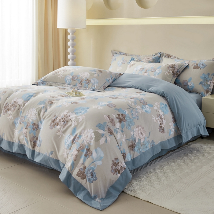 91家纺网 家纺一手货源 找家纺 漫仙阁家纺 2026新款宽边四件套 蓝影清荷