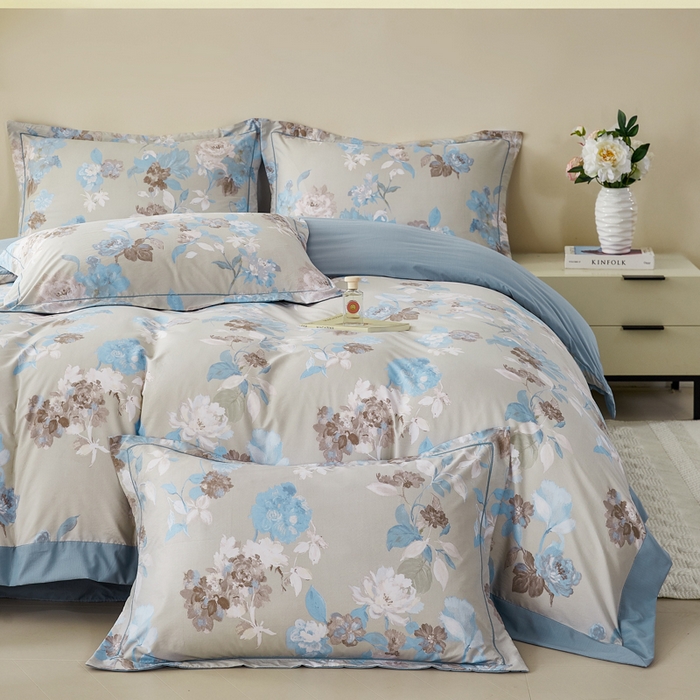 91家纺网 家纺一手货源 找家纺 漫仙阁家纺 2026新款宽边四件套 蓝影清荷