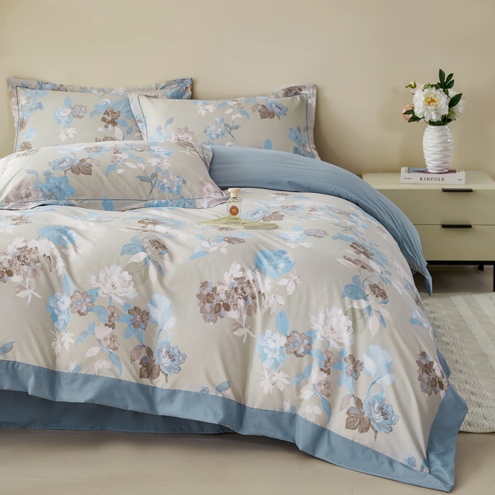 91家纺网 家纺一手货源 找家纺 漫仙阁家纺 2026新款宽边四件套 蓝影清荷