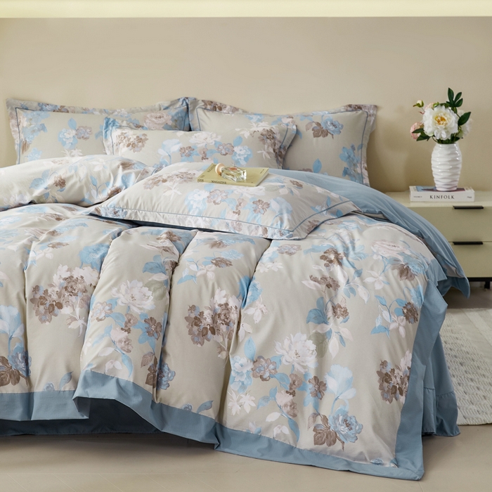 91家纺网 家纺一手货源 找家纺 漫仙阁家纺 2026新款宽边四件套 蓝影清荷