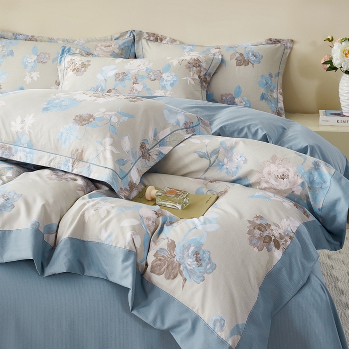 91家纺网 家纺一手货源 找家纺 漫仙阁家纺 2026新款宽边四件套 蓝影清荷