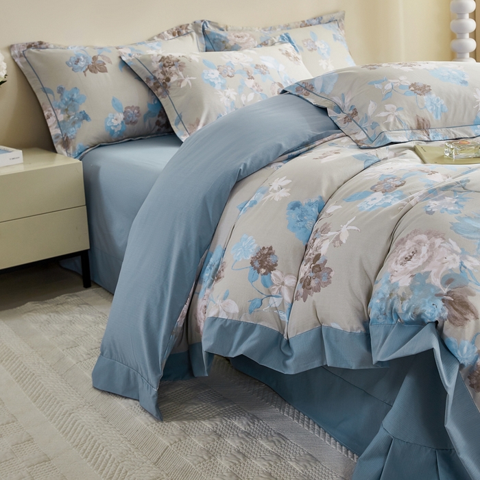 91家纺网 家纺一手货源 找家纺 漫仙阁家纺 2026新款宽边四件套 蓝影清荷