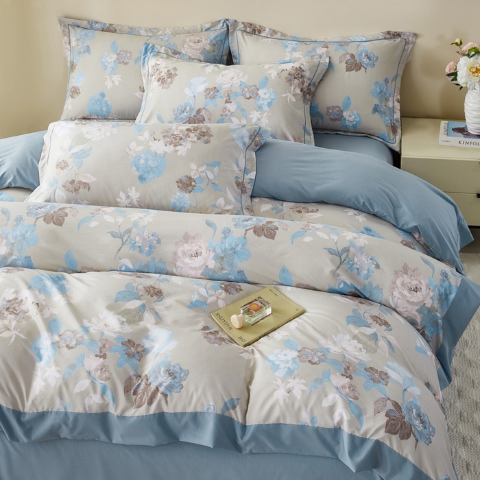 漫仙阁家纺 2026新款宽边四件套 蓝影清荷