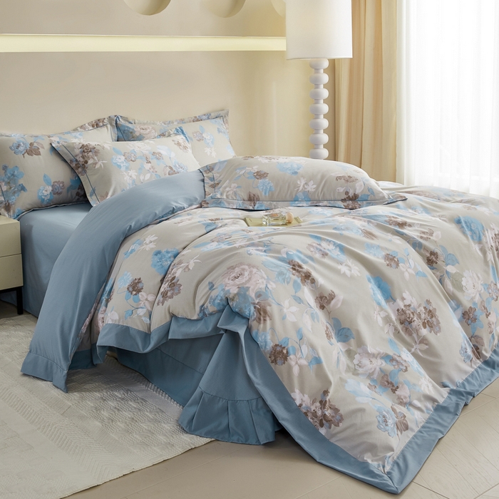 91家纺网 家纺一手货源 找家纺 漫仙阁家纺 2026新款宽边四件套 蓝影清荷