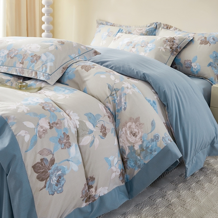 91家纺网 家纺一手货源 找家纺 漫仙阁家纺 2026新款宽边四件套 蓝影清荷