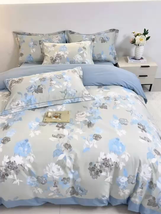 91家纺网 家纺一手货源 找家纺 漫仙阁家纺 2026新款宽边四件套 蓝影清荷