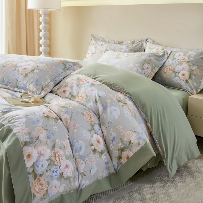 91家纺网 家纺一手货源 找家纺 漫仙阁家纺 2026新款宽边四件套 青黛花影